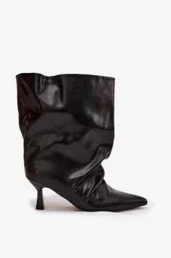 Wsuwane Botki Damskie Na Szpilce Z Marszczoną Cholewką Czarne Inarisse