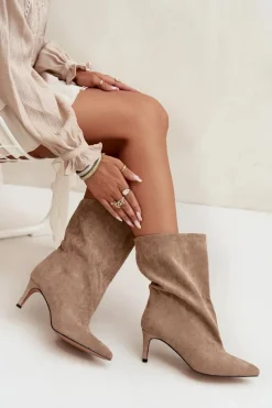 Wsuwane Botki Damskie Na Szpilce Beżowe Solvienne