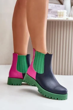 Wsuwane Botki Damskie Na Płaskim Obcasie Skórzane Lewski 3611 Multikolor