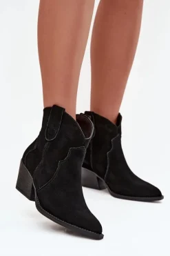 Wsuwane Botki Kowbojki Damskie Z Naturalnego Zamszu Czarne Beretta