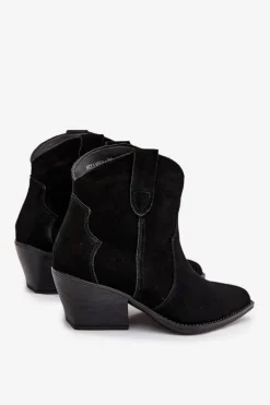 Wsuwane Botki Kowbojki Damskie Z Naturalnego Zamszu Czarne Beretta