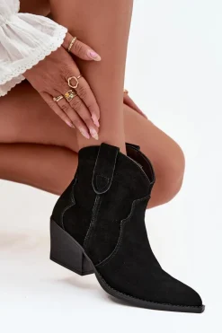 Wsuwane Botki Kowbojki Damskie Z Naturalnego Zamszu Czarne Beretta