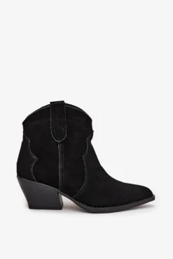 Wsuwane Botki Kowbojki Damskie Z Naturalnego Zamszu Czarne Beretta