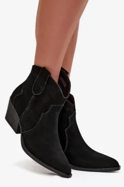 Wsuwane Botki Kowbojki Damskie Z Naturalnego Zamszu Czarne Beretta