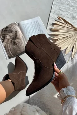 Wsuwane Botki Kowbojki Damskie Z Naturalnego Zamszu Czekoladowe Beretta