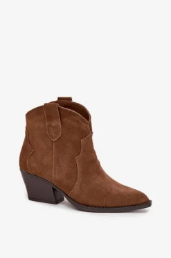 Wsuwane Botki Kowbojki Damskie Z Naturalnego Zamszu Camel Beretta