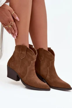 Wsuwane Botki Kowbojki Damskie Z Naturalnego Zamszu Camel Beretta
