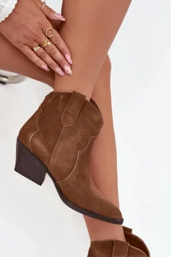 Wsuwane Botki Kowbojki Damskie Z Naturalnego Zamszu Camel Beretta