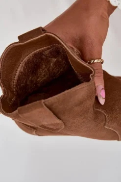 Wsuwane Botki Kowbojki Damskie Z Naturalnego Zamszu Camel Beretta