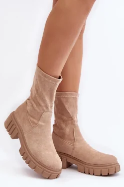 Wsuwane Botki Workery Na Płaskim Obcasie Beżowe Divella
