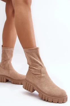 Wsuwane Botki Workery Na Płaskim Obcasie Beżowe Divella