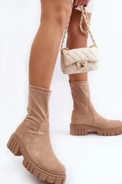 Wsuwane Botki Workery Na Płaskim Obcasie Beżowe Divella