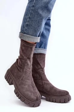 Wsuwane Botki Workery Na Płaskim Obcasie Szare Divella