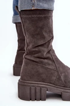 Wsuwane Botki Workery Na Płaskim Obcasie Szare Divella