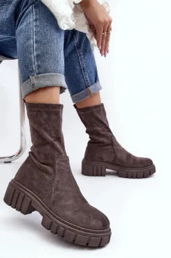 Wsuwane Botki Workery Na Płaskim Obcasie Szare Divella