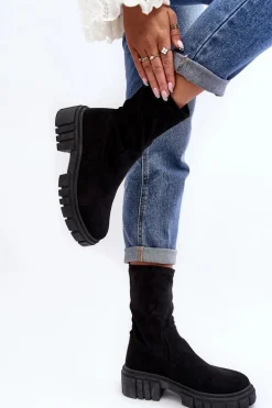 Wsuwane Botki Workery Na Płaskim Obcasie Czarne Divella