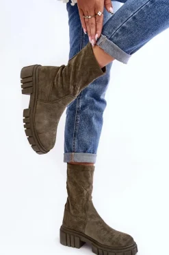 Wsuwane Botki Workery Na Płaskim Obcasie Zielone Divella