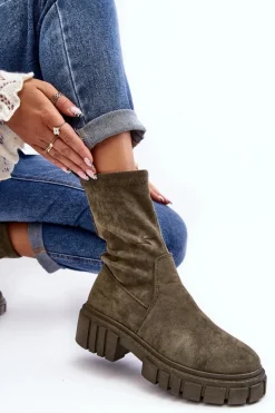 Wsuwane Botki Workery Na Płaskim Obcasie Zielone Divella