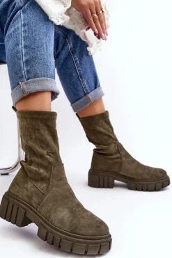 Wsuwane Botki Workery Na Płaskim Obcasie Zielone Divella