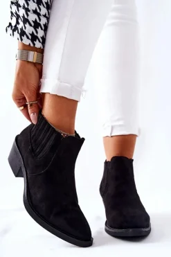 Wsuwane Botki Zamszowe Czarne Assanella