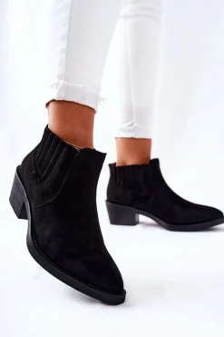 Wsuwane Botki Zamszowe Czarne Assanella