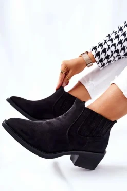 Wsuwane Botki Zamszowe Czarne Assanella