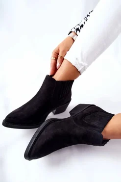 Wsuwane Botki Zamszowe Czarne Assanella