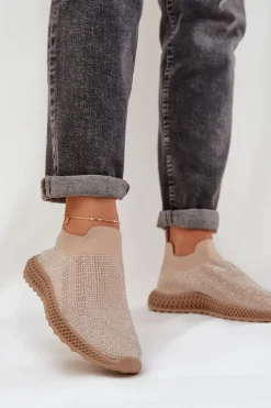 Wsuwane Buty Sportowe Damskie Ze Zdobieniem D&A TW121 Beżowe