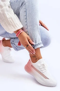 Wsuwane Buty Sportowe Ombre Biało-Różowe Boston