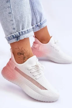 Wsuwane Buty Sportowe Ombre Biało-Różowe Boston