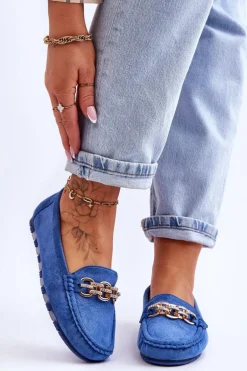 Wsuwane Damskie Zamszowe Mokasyny Niebieskie Sorento