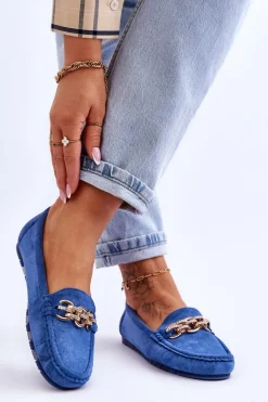 Wsuwane Damskie Zamszowe Mokasyny Niebieskie Sorento