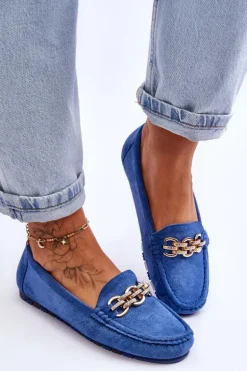 Wsuwane Damskie Zamszowe Mokasyny Niebieskie Sorento