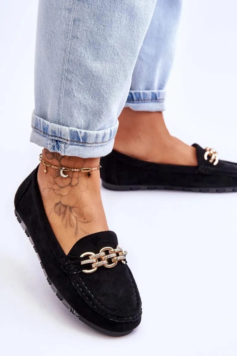 Wsuwane Damskie Zamszowe Mokasyny Czarne Sorento