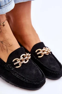 Wsuwane Damskie Zamszowe Mokasyny Czarne Sorento