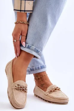 Wsuwane Damskie Zamszowe Mokasyny Beżowe Sorento