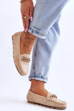 Wsuwane Damskie Zamszowe Mokasyny Beżowe Sorento