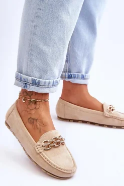 Wsuwane Damskie Zamszowe Mokasyny Beżowe Sorento