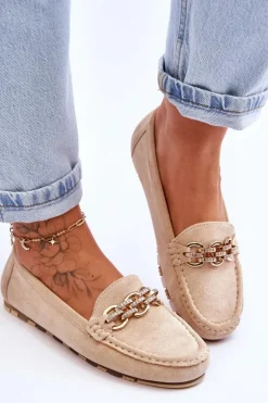 Wsuwane Damskie Zamszowe Mokasyny Beżowe Sorento