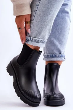 Wsuwane Gumowe Botki Kalosze Sztyblety Czarne Carme
