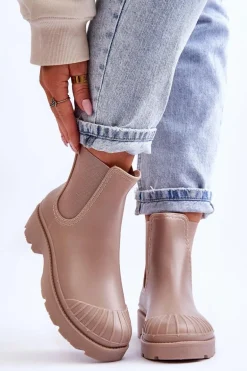 Wsuwane Gumowe Botki Kalosze Sztyblety Beżowe Carme