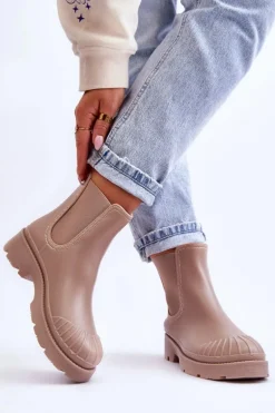 Wsuwane Gumowe Botki Kalosze Sztyblety Beżowe Carme