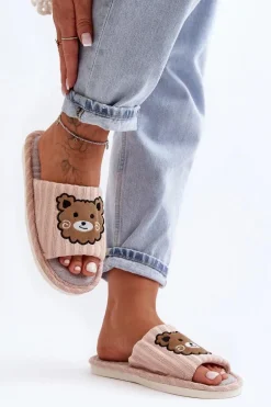 Wsuwane Kapcie Damskie Z Misiem Beżowe Demare