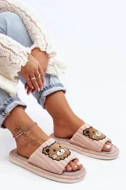 Wsuwane Kapcie Damskie Z Misiem Beżowe Demare