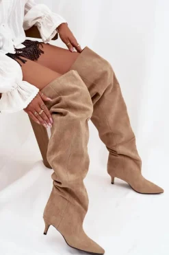 Wsuwane Kozaki Damskie Na Szpilce Beżowe Ysolienne