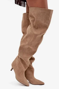 Wsuwane Kozaki Damskie Na Szpilce Beżowe Ysolienne