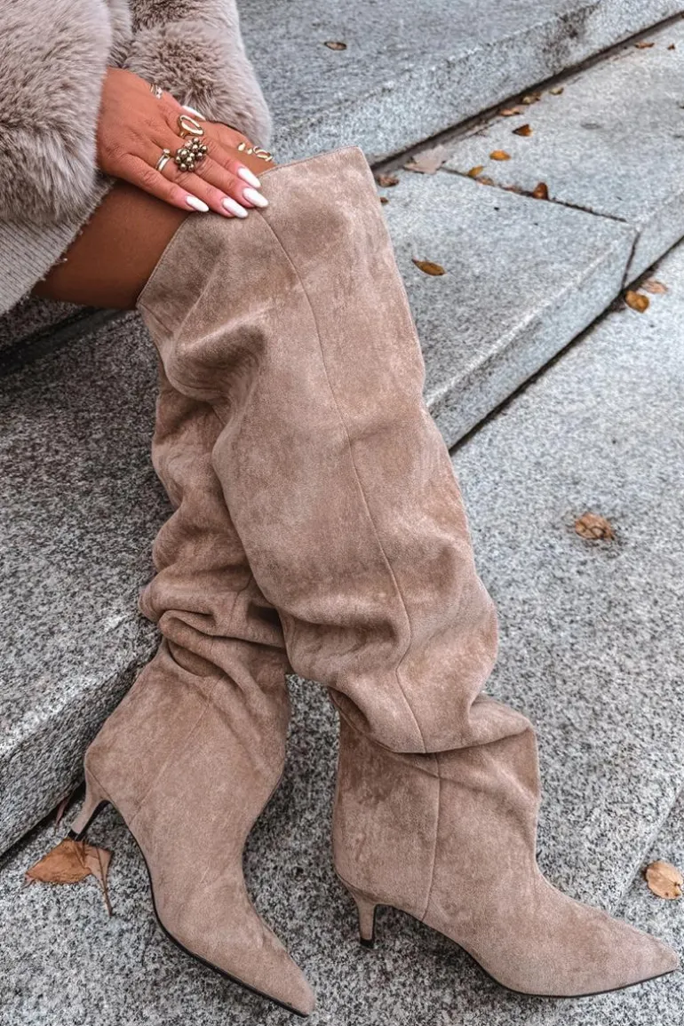 Wsuwane Kozaki Damskie Na Szpilce Beżowe Ysolienne