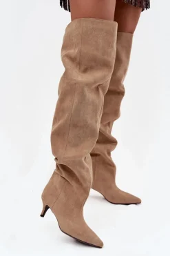 Wsuwane Kozaki Damskie Na Szpilce Beżowe Ysolienne