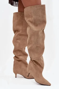 Wsuwane Kozaki Damskie Na Szpilce Beżowe Ysolienne