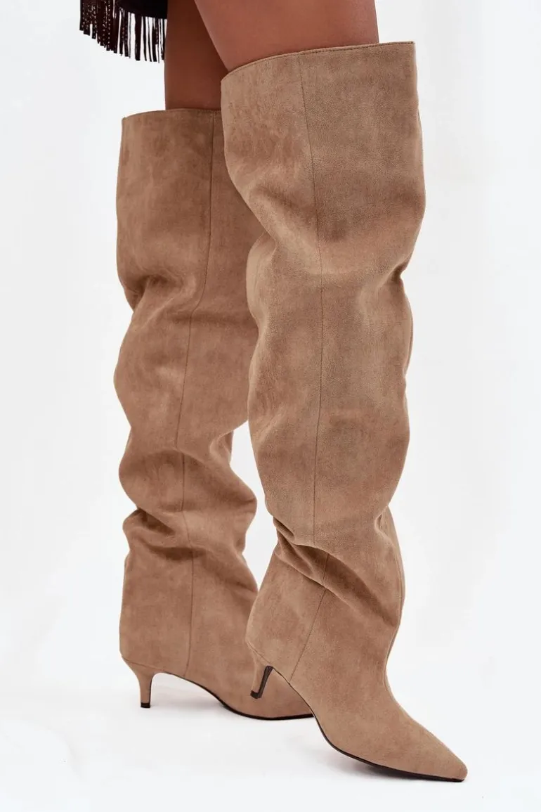 Wsuwane Kozaki Damskie Na Szpilce Beżowe Ysolienne